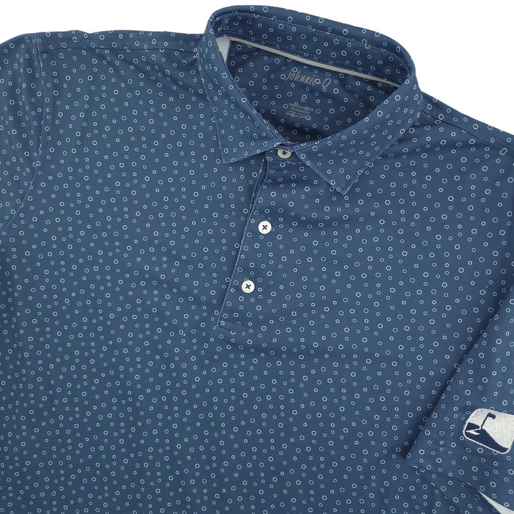 Johnnie-O Polo Shirt Mens L Blue Polka‎ Dot Golf Performance Stretch Logo Top